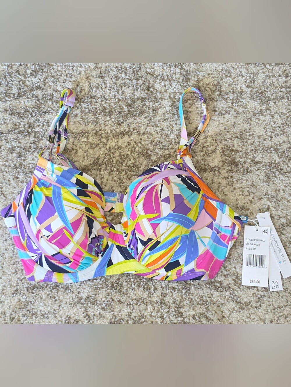 NWT Bleu by Rod Beattie Underwire Fantasy Island Swim Top Bra Bikini 34DD